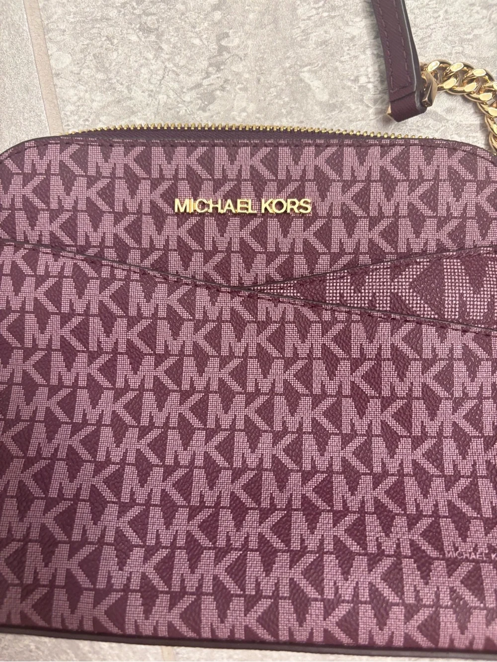 Michael Kors Plum MK Monogram Crossbody with Gold Hardware